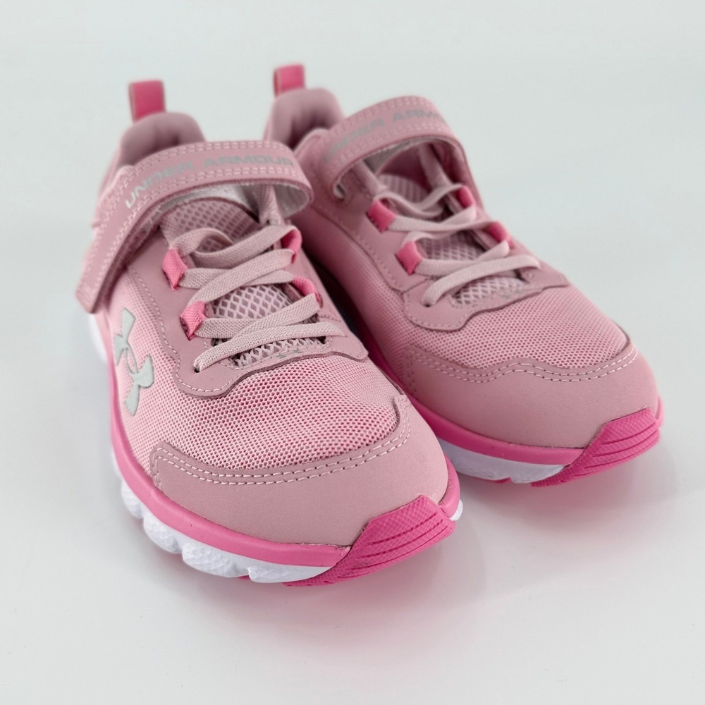 UNDER ARMOUR Assert 9 Girls Pink Running Sneakers Shoes Size 3Y Hook Loop